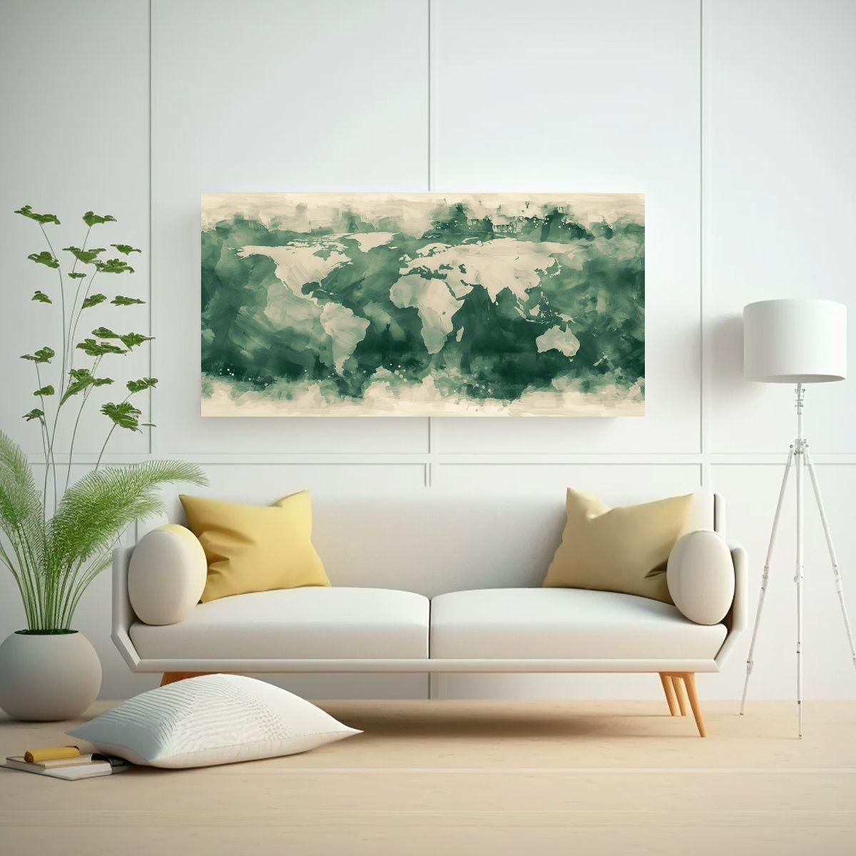 Pintura Abstracta Del Mundo En Verde Con Tinta 120x60cm-2