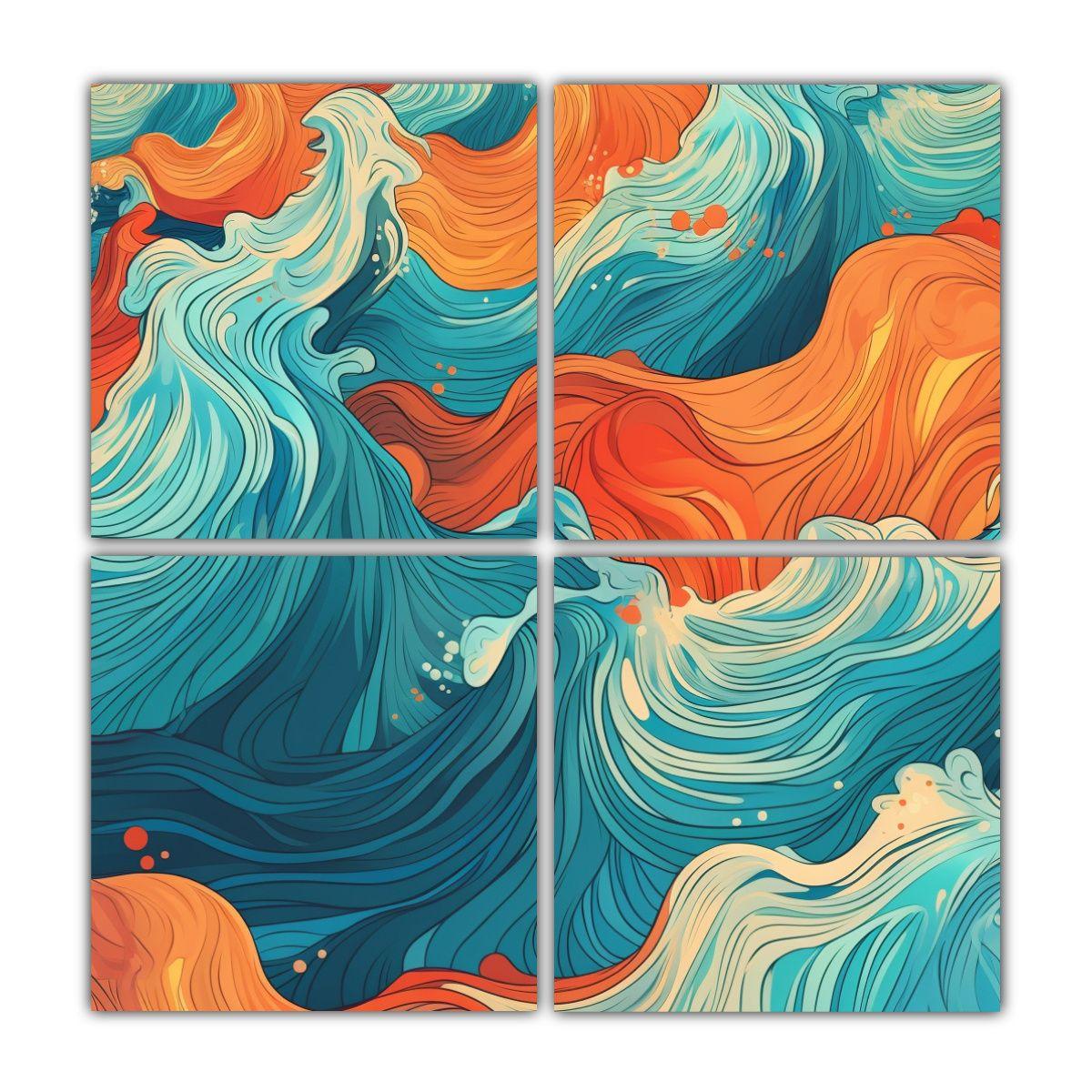 4 Cuadro Vanguardia Original Olas De Verano 40x40 Cm-0
