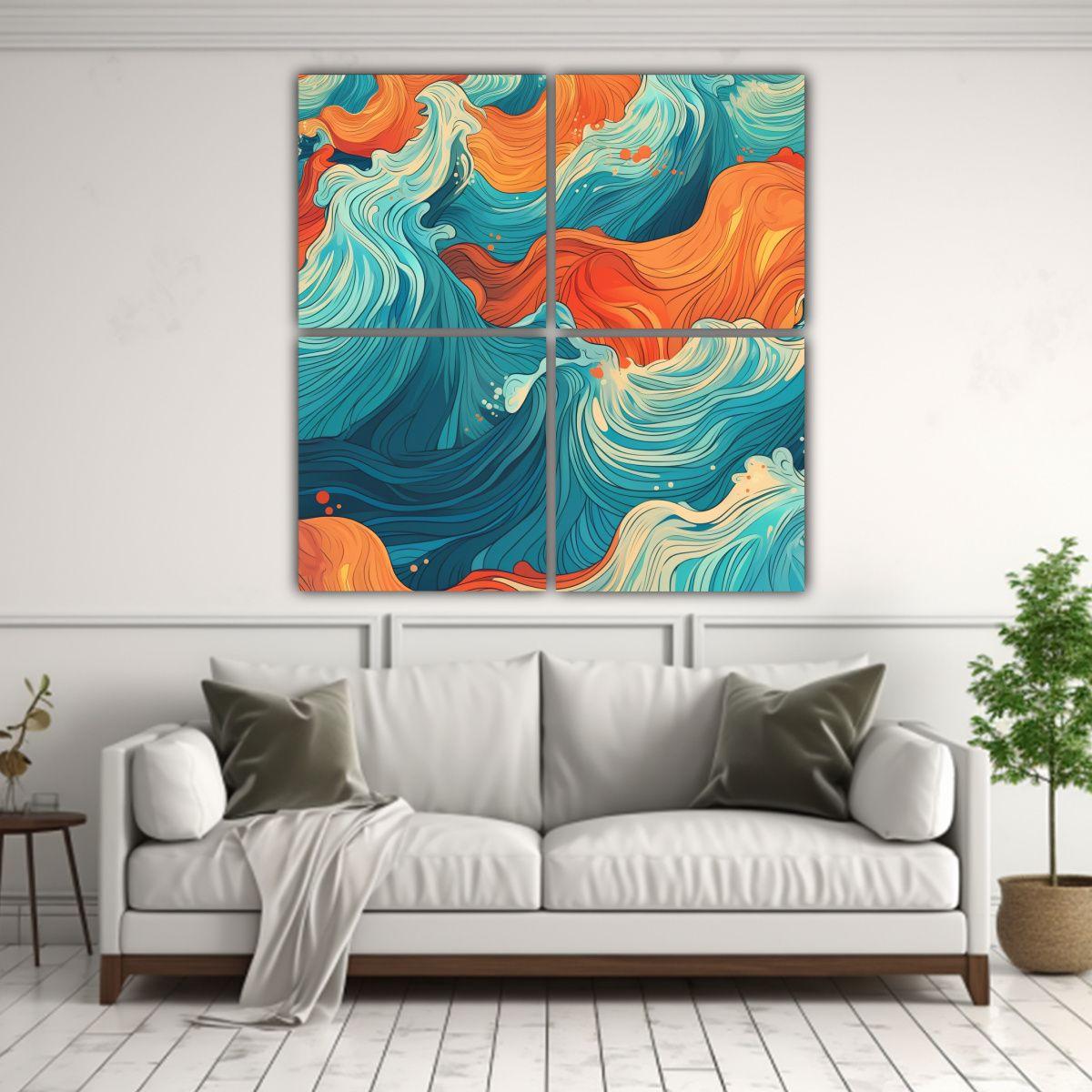 4 Cuadro Vanguardia Original Olas De Verano 40x40 Cm-2