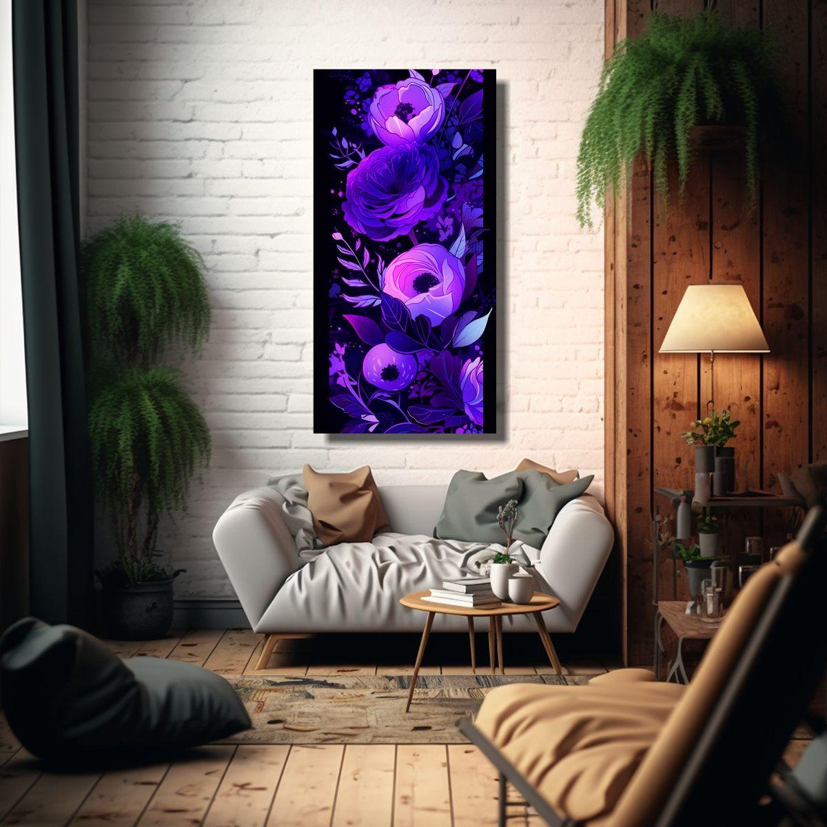 Cuadro De Expresión Para Sala En Tonos Púrpura, 60x120cm-2