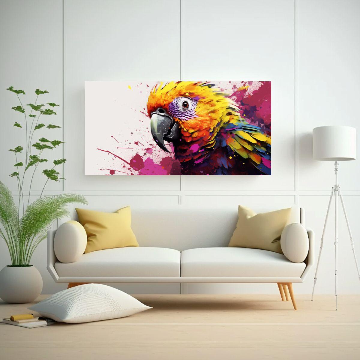 Cuadro De Un Loro En Colores Amarillo Y Morado 120x60cm-2