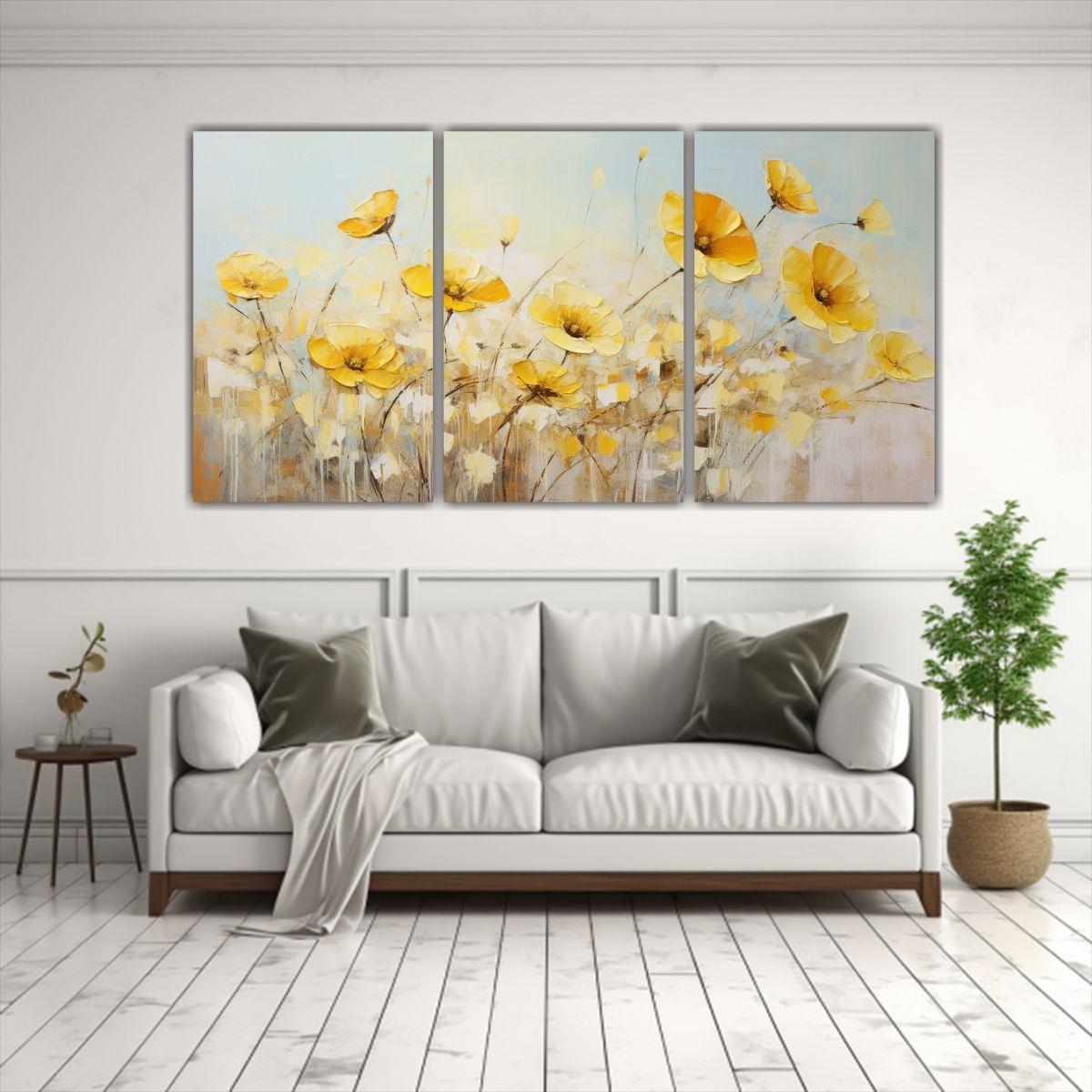 Tríptico Intenso Surrealista Con Flores 180x90 Cm-2