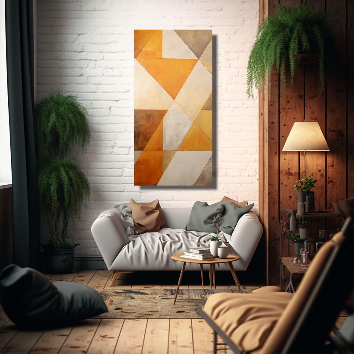 Pintura Lienzo Triángulo Dorado Estilo Lig, 50x100cm-2
