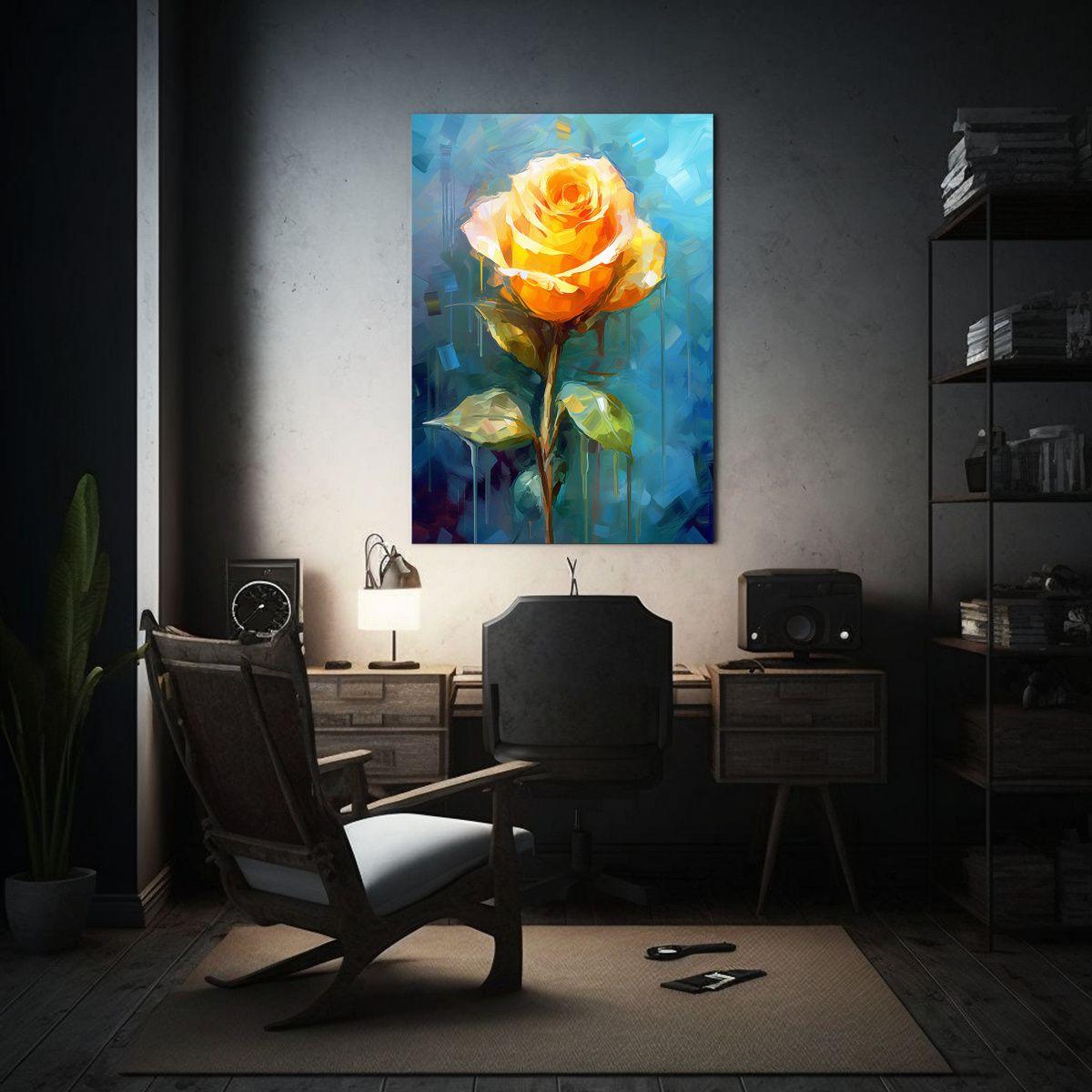 Pintura En Bastidor De Rosa Amarilla Con Fondo 80x120cm-2