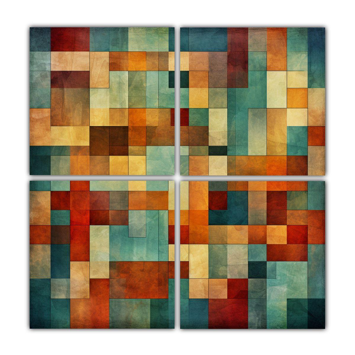 Cuatro Lienzos Patron Intenso Juveniles Pinturas 100x100 Cm-0