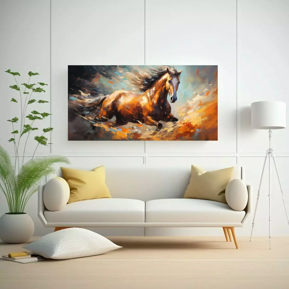 Cuadro Abstracto Colorido Caballo Pintura Al Estil 40x20cm-2