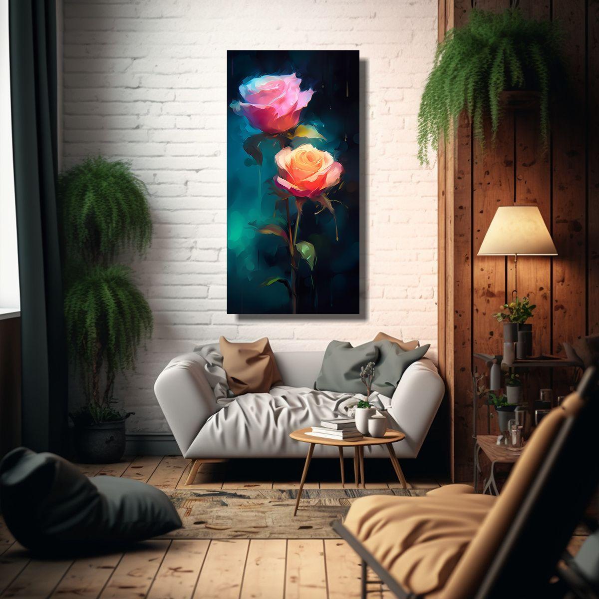 Cuadro Acuarela Intensidad Rosas Decoración 60x120cm-2