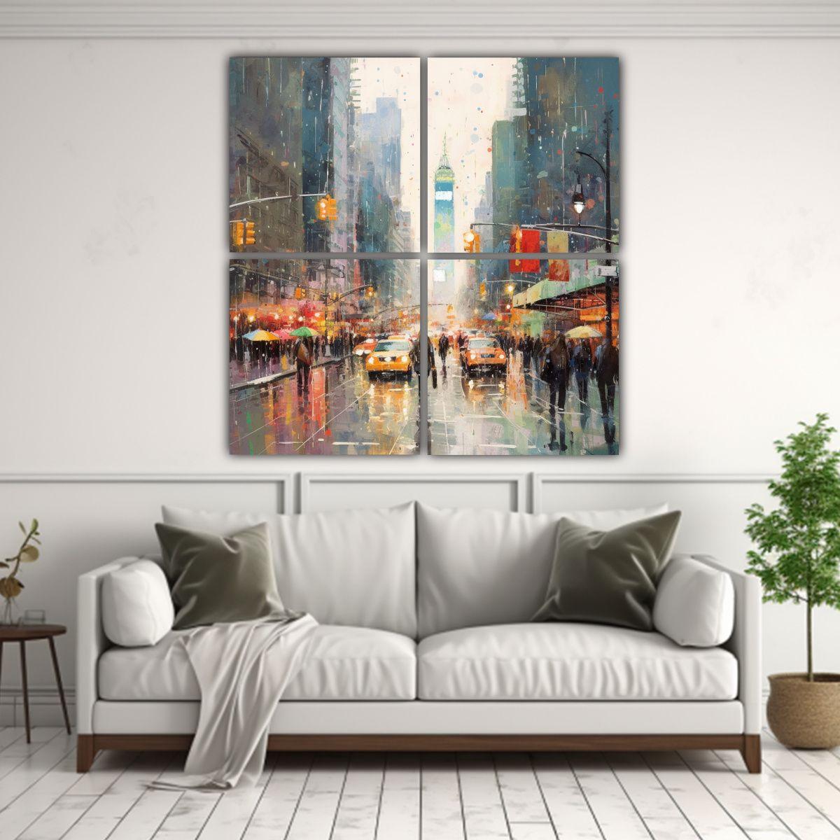 Cuadro Lluvia Tormenta Nueva York Armonía Color 140x140 Cm-2