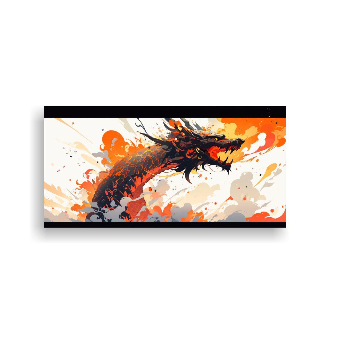 Pintura Decorativa De Dragón En Tonos Naranja 80x40cm-0
