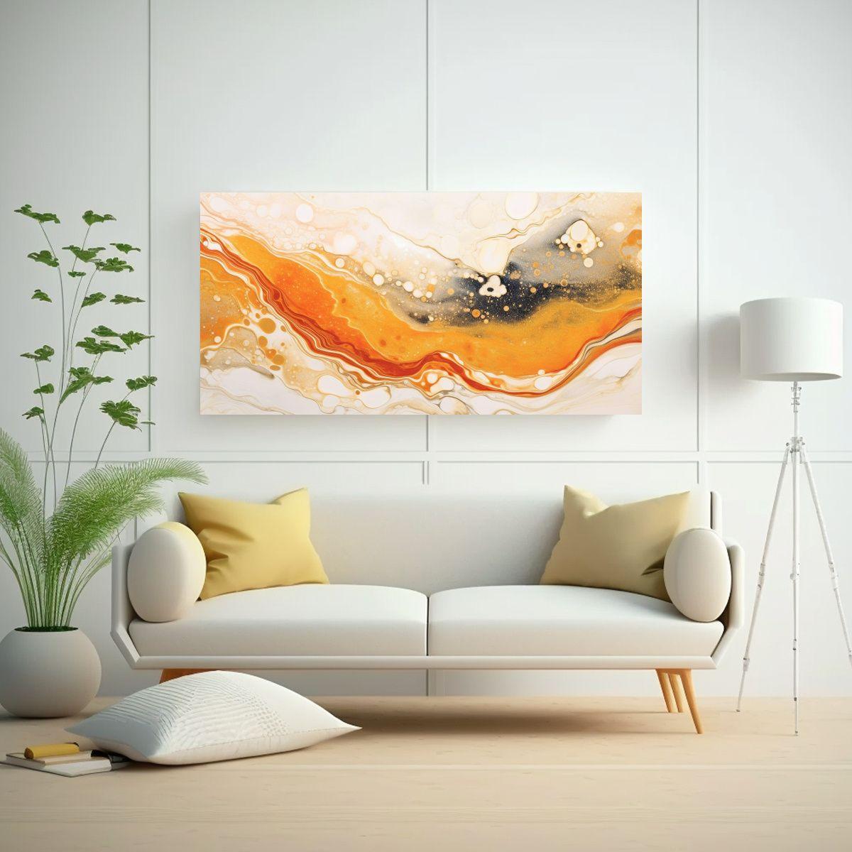 Pintura Relieve Naranja Blanco Técnica Monotipo 120x60 Cm-2