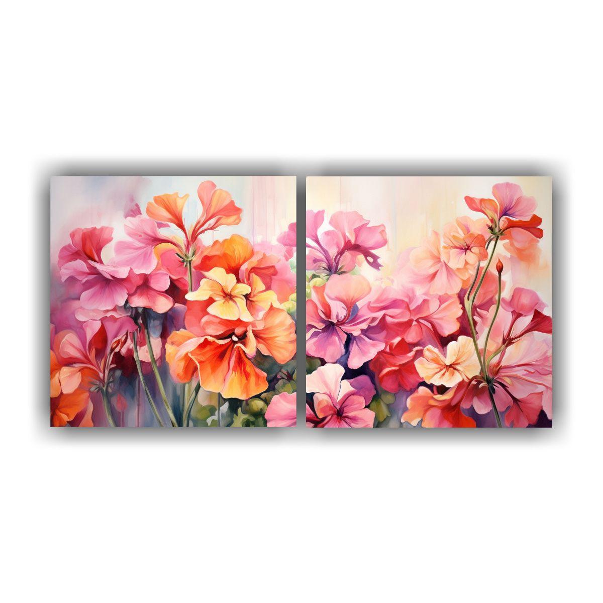 Pintura Abstracta De Geranios Amarillos Y Rosados 80x40 Cm-0