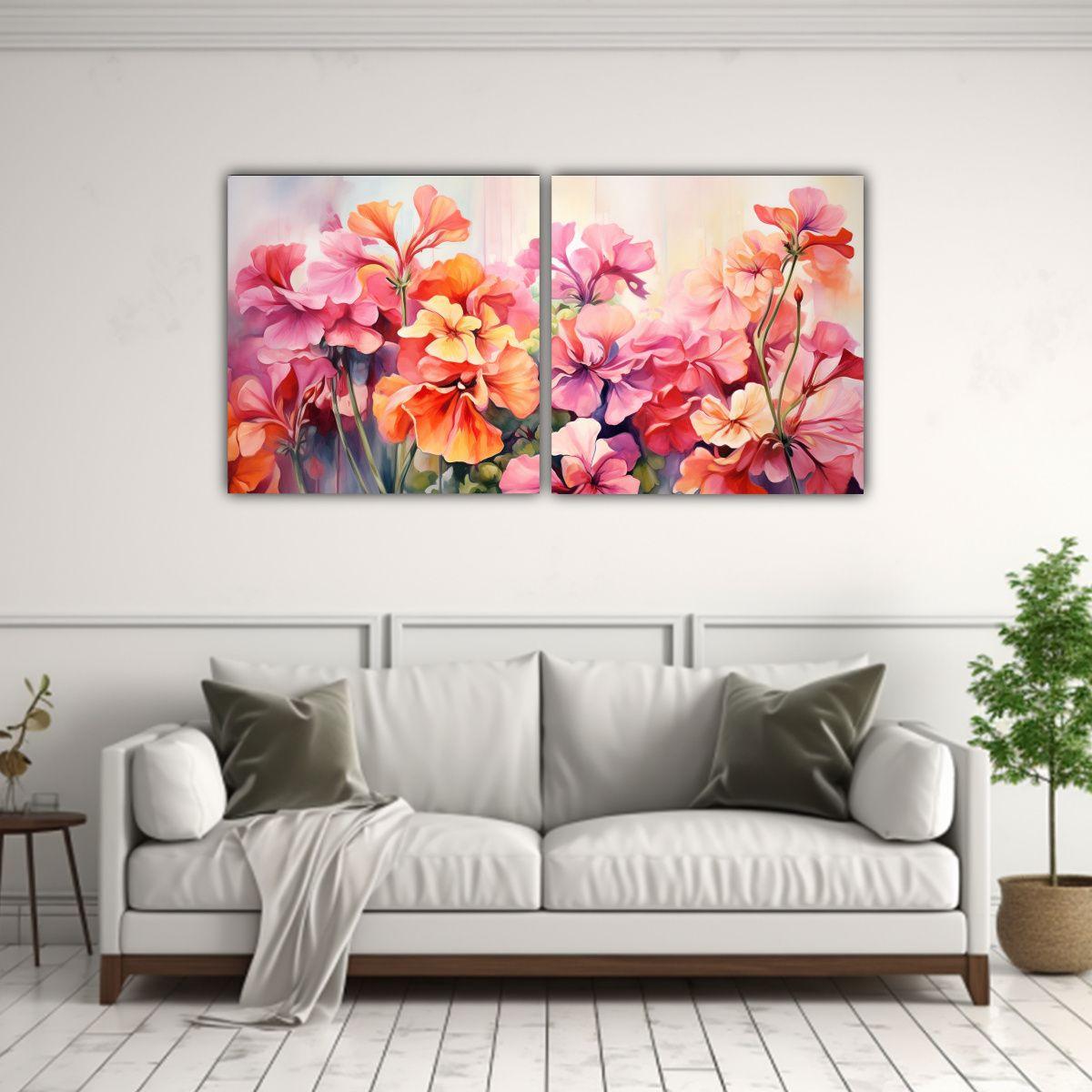 Pintura Abstracta De Geranios Amarillos Y Rosados 80x40 Cm-2