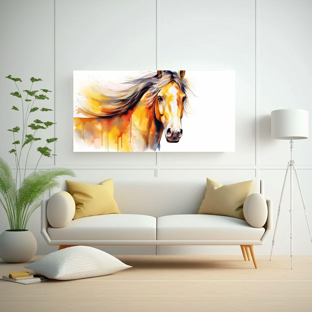 Pintura De Arte En Acuarela Caballo Clydesdale En  60x30cm-2