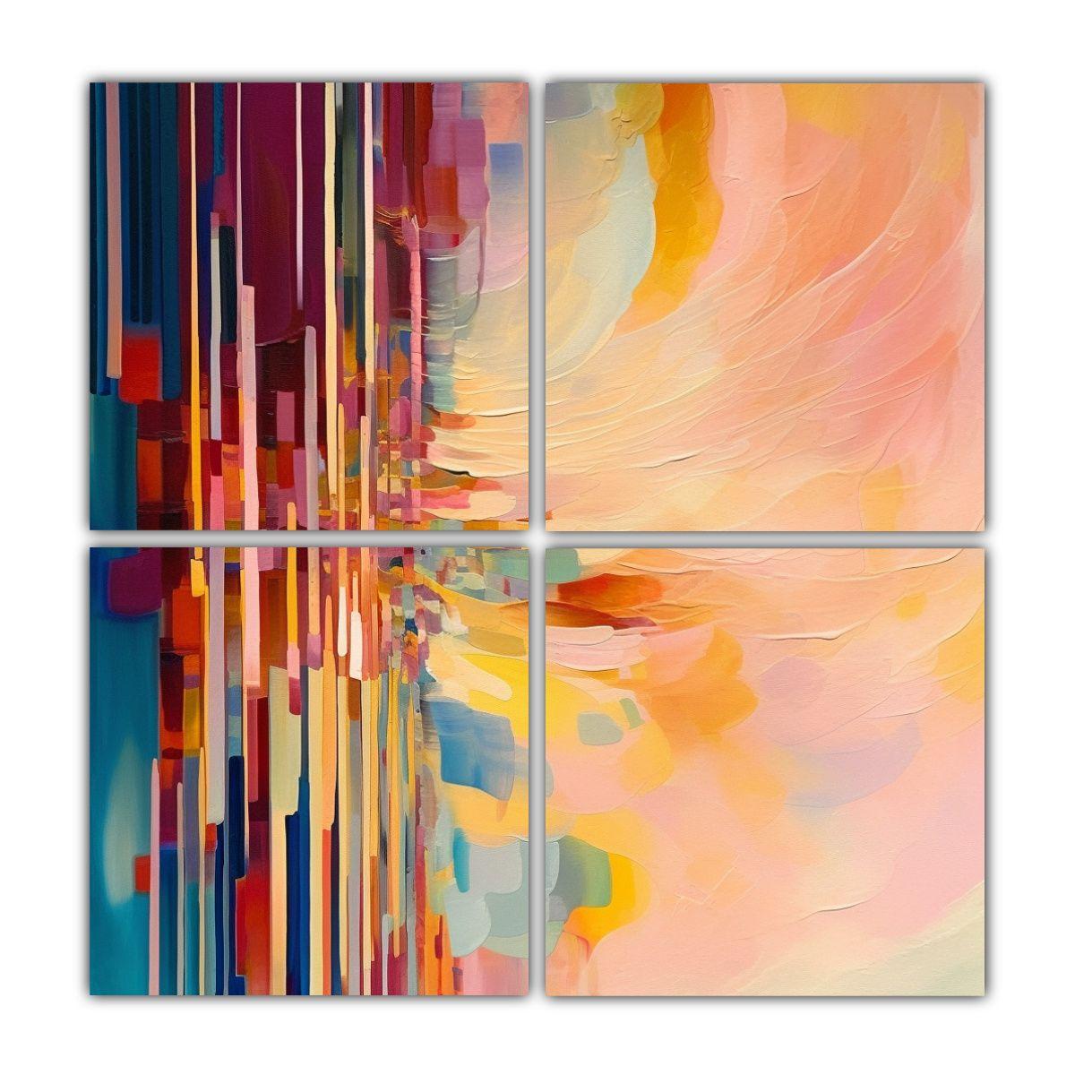 Pintura Abstracta Coloful En Bastidor De 4 Telas 140x140 Cm-0