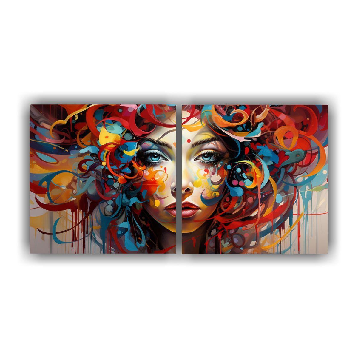 Pintura Facial Abstracta De Mujer En Lienzo 80x40 Cm-0