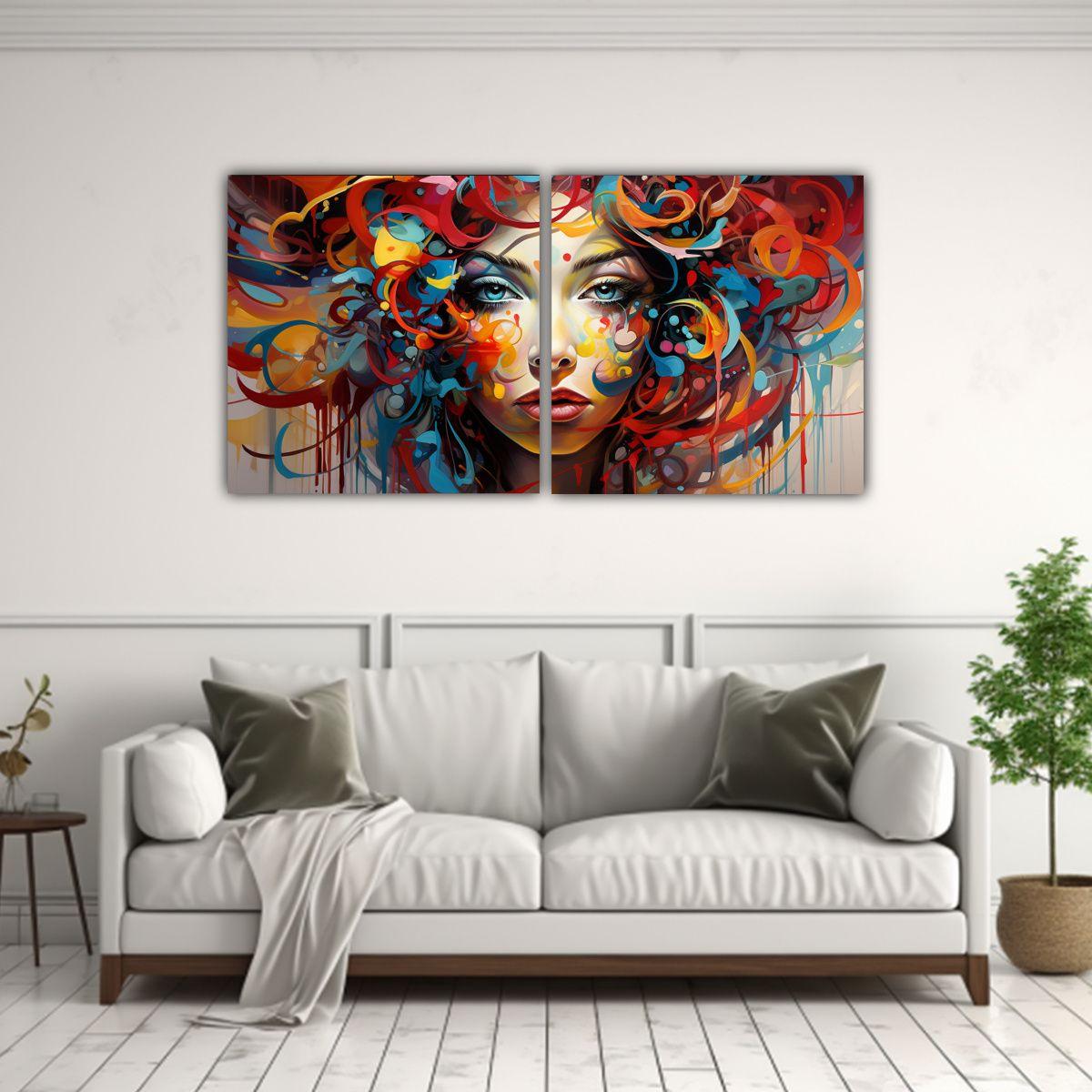 Pintura Facial Abstracta De Mujer En Lienzo 80x40 Cm-2