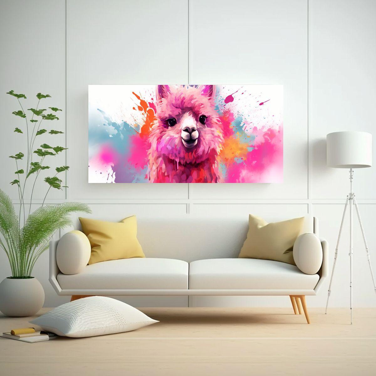 Cuadro Decorativo Alpaca En Colores Pastel Y Rosa  160x80cm-2