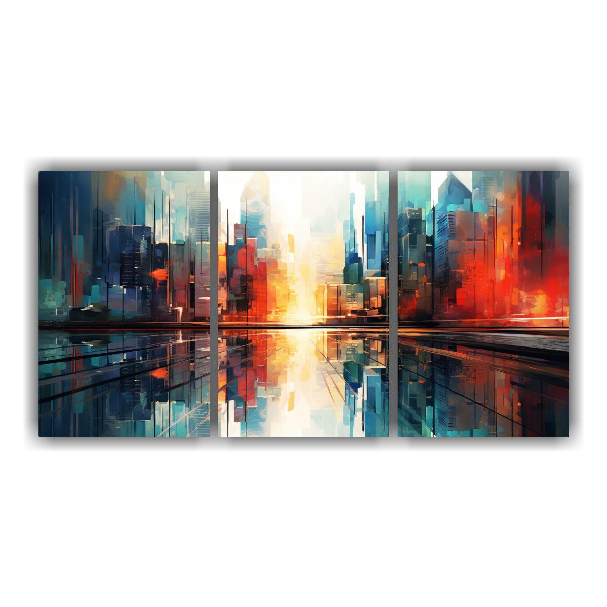 Tres Lienzos Decorativos Abstractos De Ciudad 120x60 Cm-0