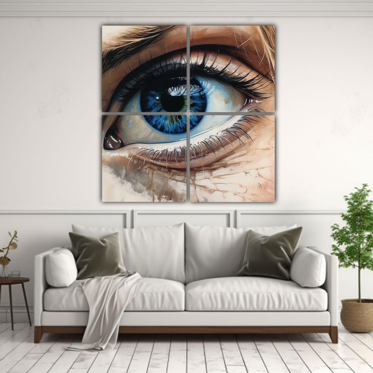 Pintura Abstracta De 4 Lienzos Con Ojos Azules De 60x60 Cm-2