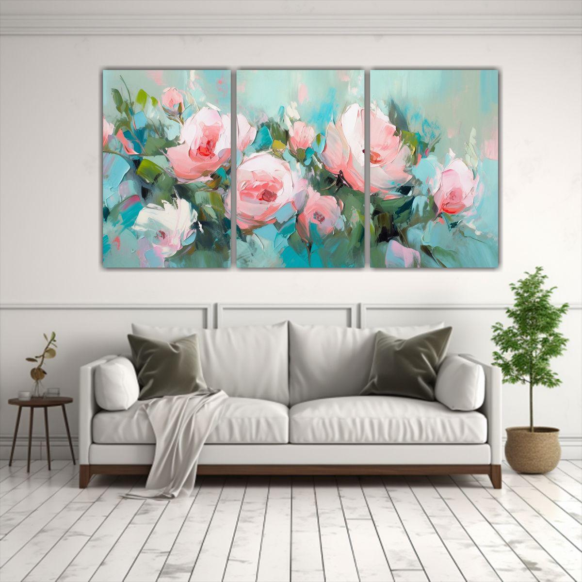Pintura En Lienzo Tres Cuadros Composición 150x75 Cm-2
