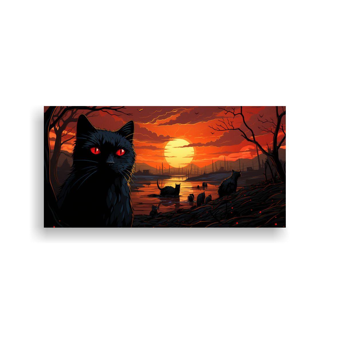 Cuadro Minimalista Gatos Negros Con Ojos Naranjas 80x40cm-0