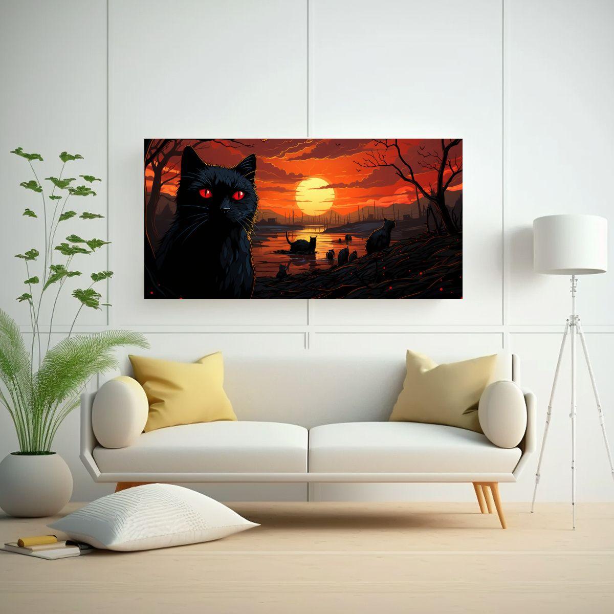 Cuadro Minimalista Gatos Negros Con Ojos Naranjas 80x40cm-2