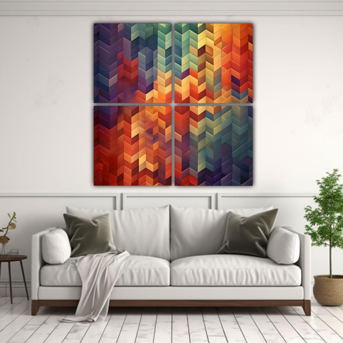 Cuatro Lienzos Abstracción Geométrica 80x80 Cm-2