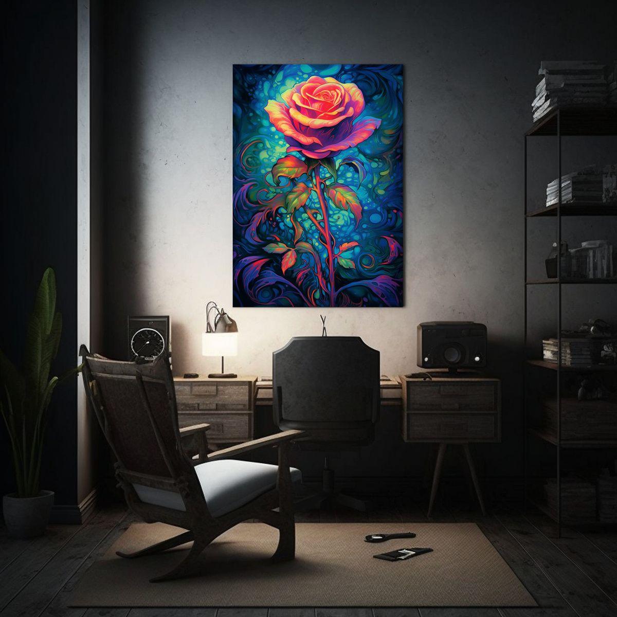 Cuadro Abstracto De Una Rosa En Fondo Azul Al 80x120cm-2