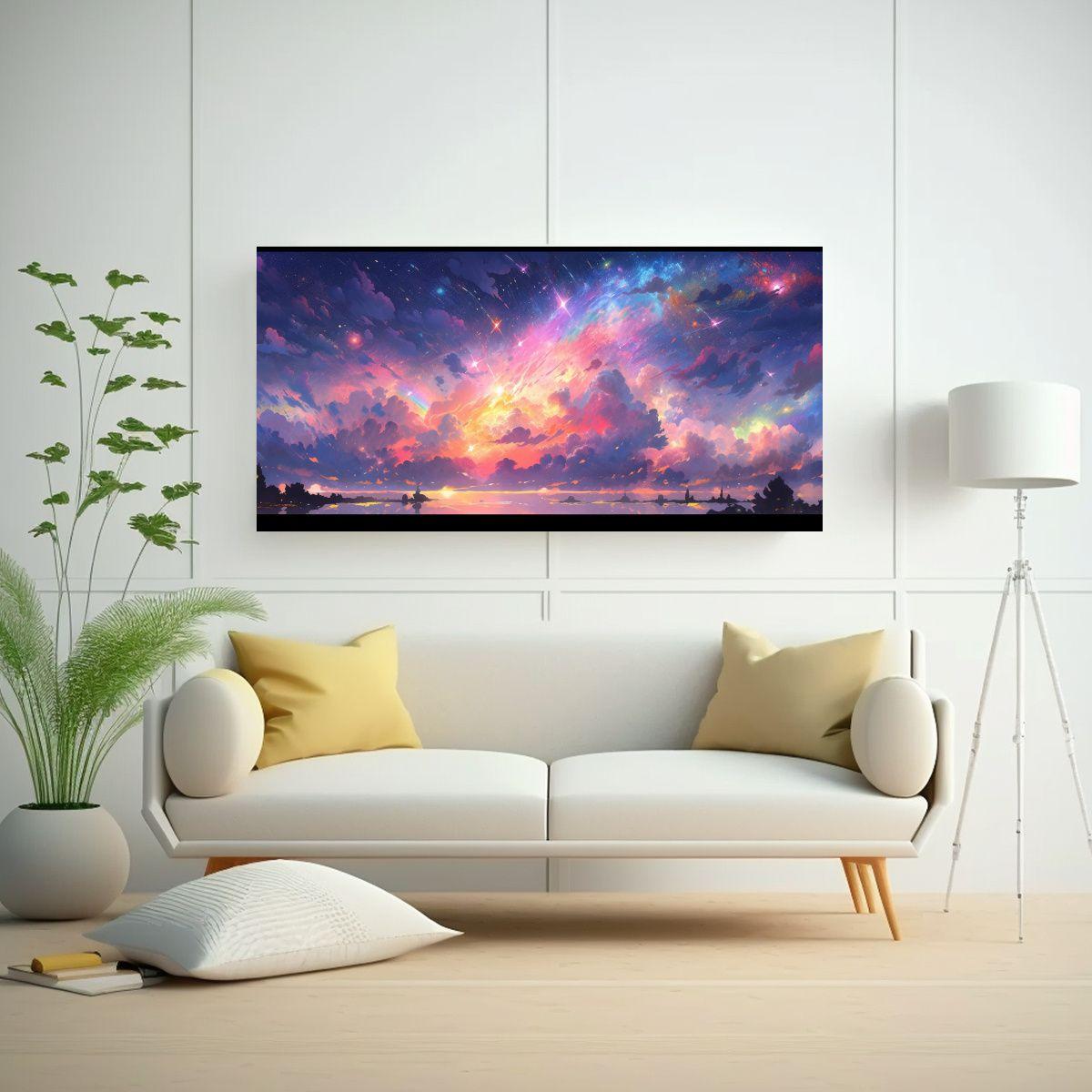 Cuadro De Arte Gráfico Inspirador Nocturno Con Ar 60x30cm-2