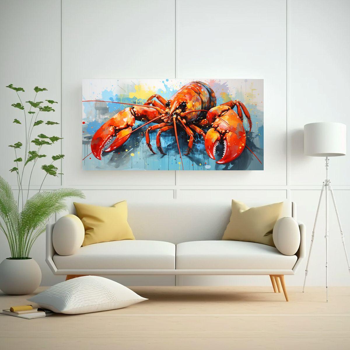 Cuadro De Tela Impreso De Langosta En Colores 120x60cm-2