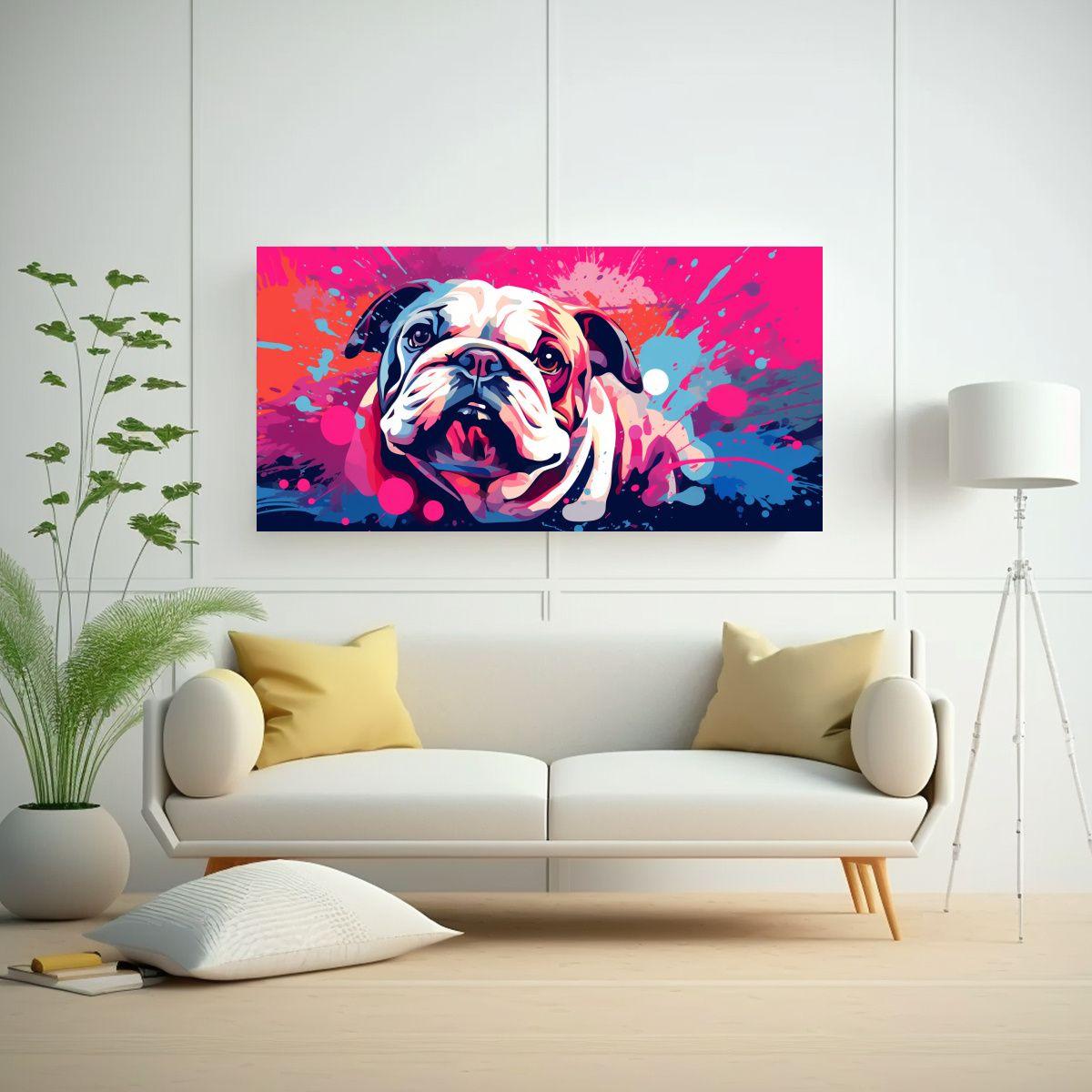 Cuadro Acuarela Lineal Bulldog En Colores Rosa Est 100x50cm-2
