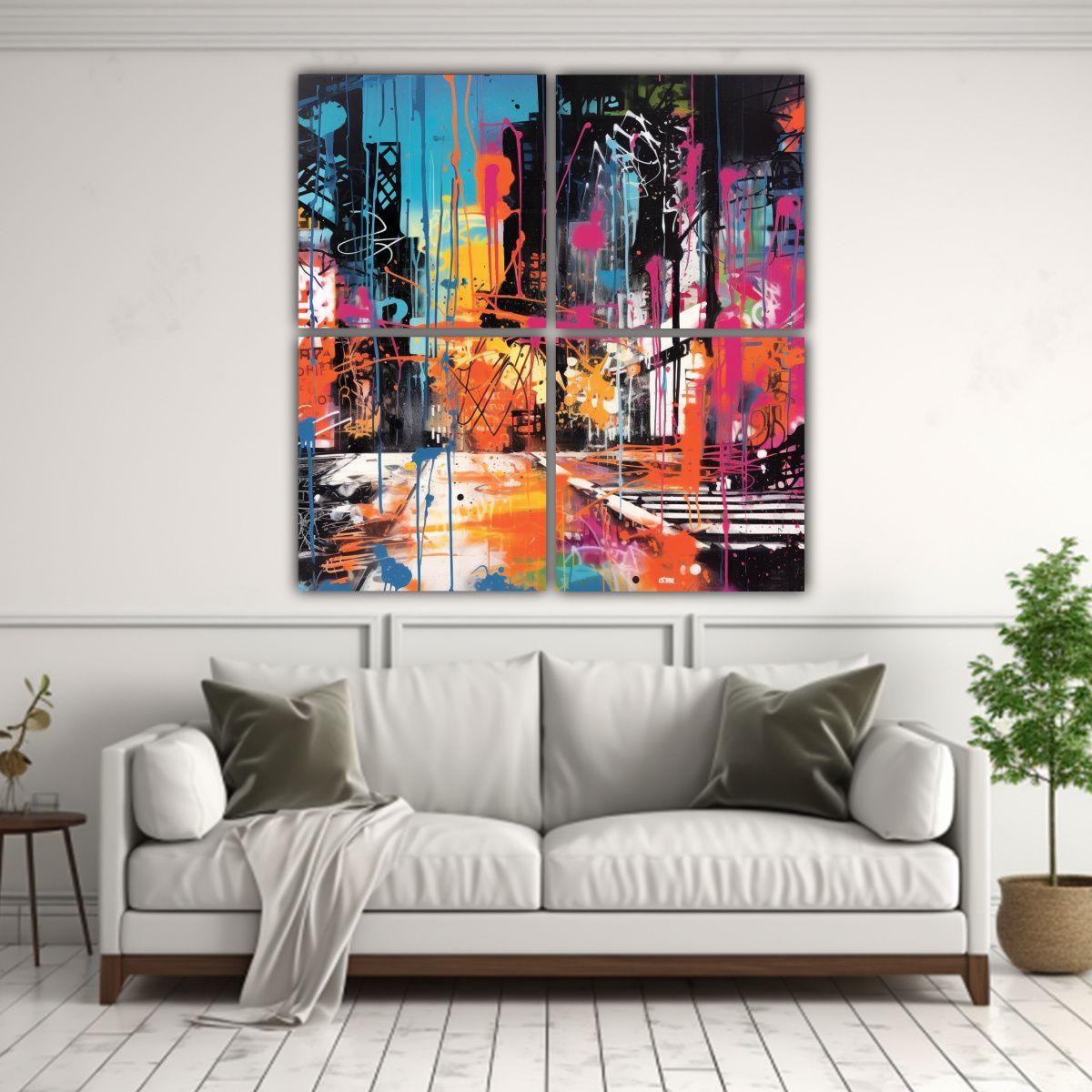 Cuadro Impreso Impacto Visual Graffiti Abstracto 120x120 Cm-2