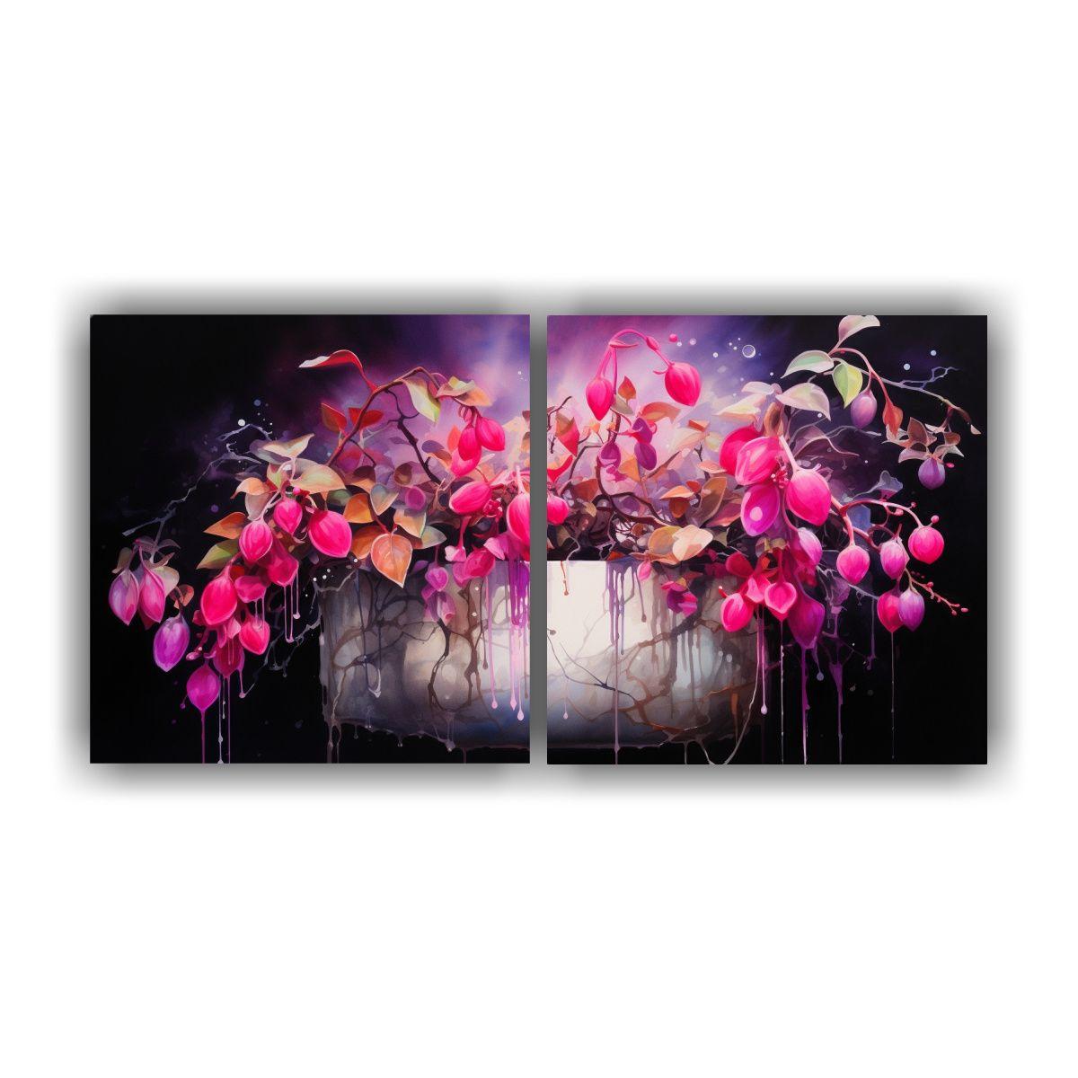 Pintura Abstracta Acuarela Bonsái Fucsia En Tela 80x40 Cm-0