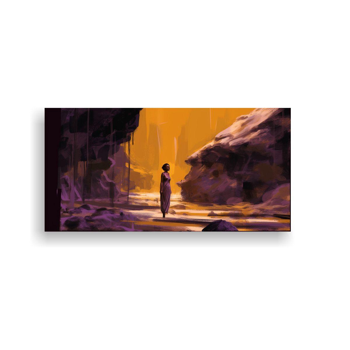 Pintura Lienzo Expresión Africana Chica En Rocas 140x70cm-0