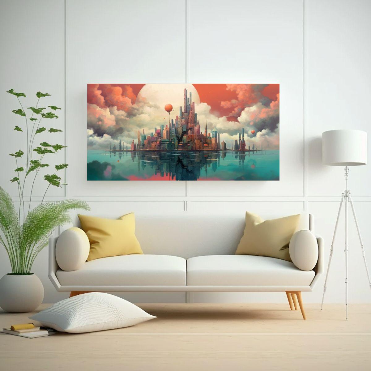 Pintura Mural Surrealista: Paisaje De Ensueño 80x40cm-2