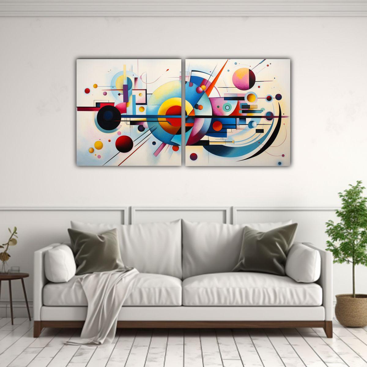 Pinturas Decorativas Estilo Kandinsky Dos Cuadros 140x70 Cm-2