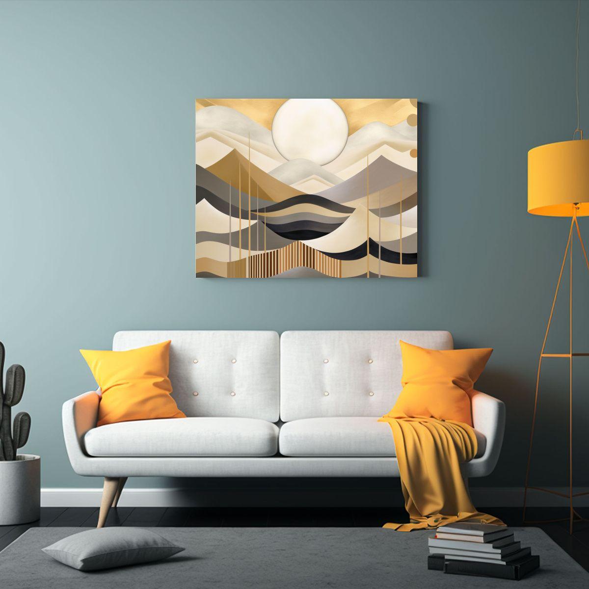 Cuadro Abstracto Montañas árboles Y Mar, Decoración Acuar 30x20cm-2
