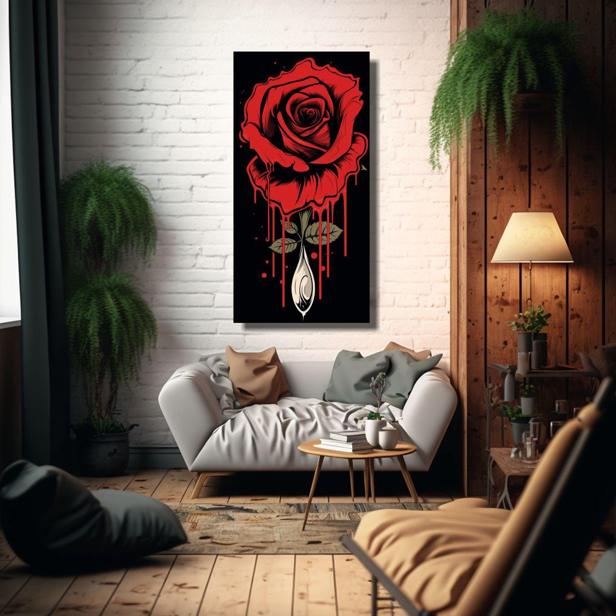 Pintura Vintage Lienzo De Impacto Visual Con Rosa 50x100cm-2