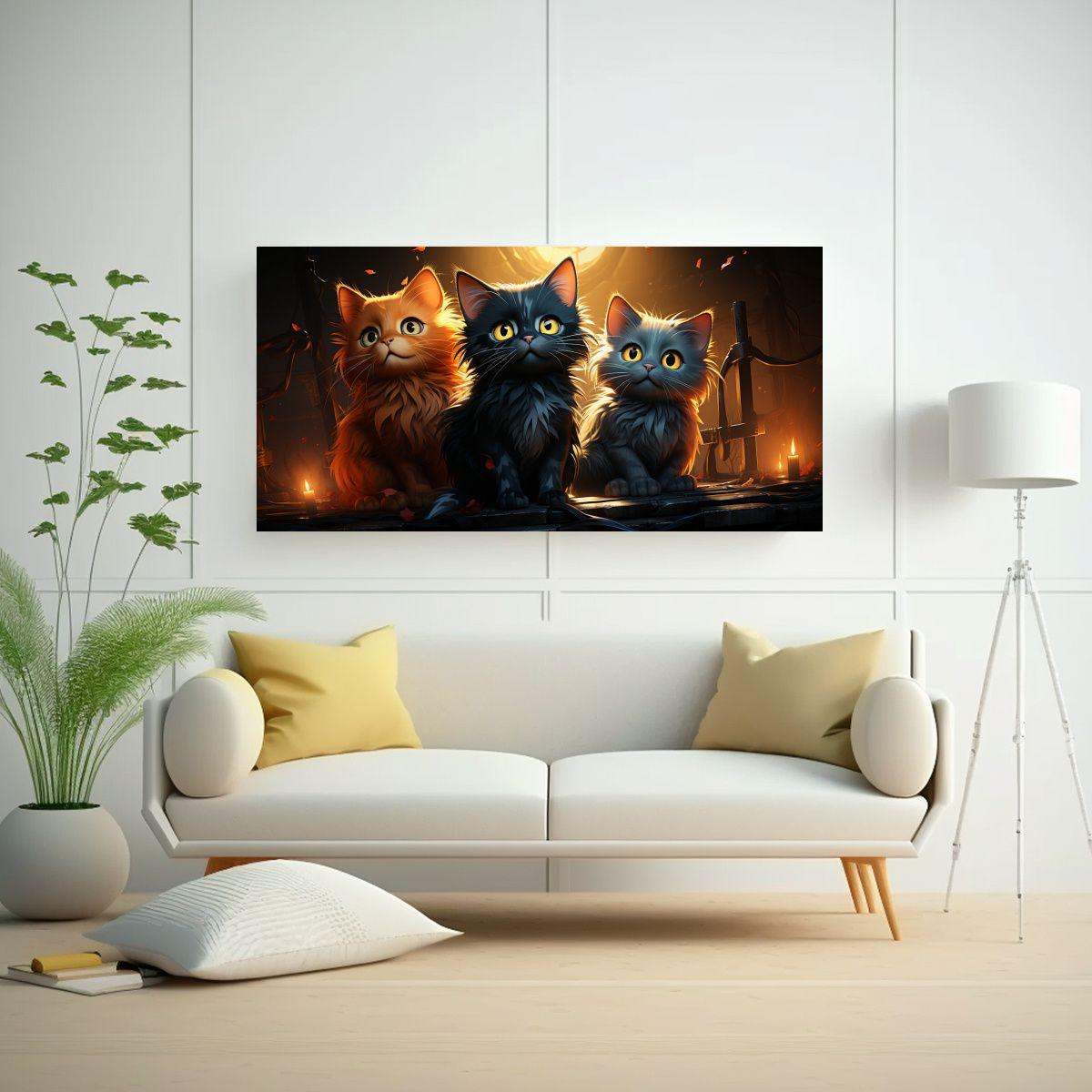 Cuadro De Tela Minimalista Con Lindos Gatos 120x60cm-2
