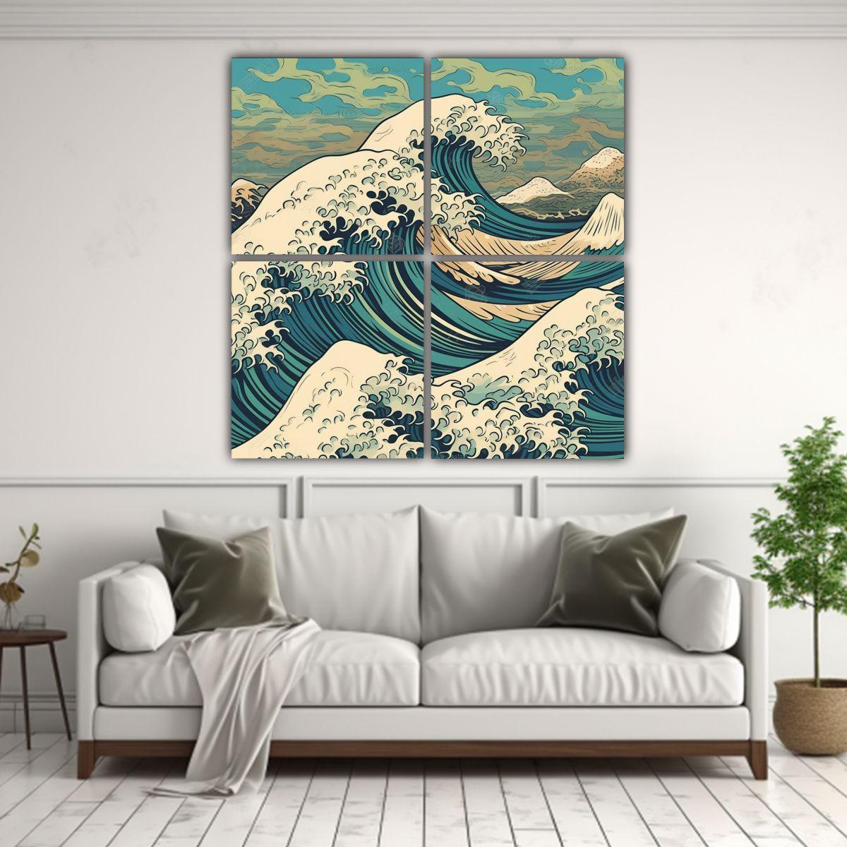 Cuadro Ocean Wave En Estilo Japonés, 120x120 Cm-2