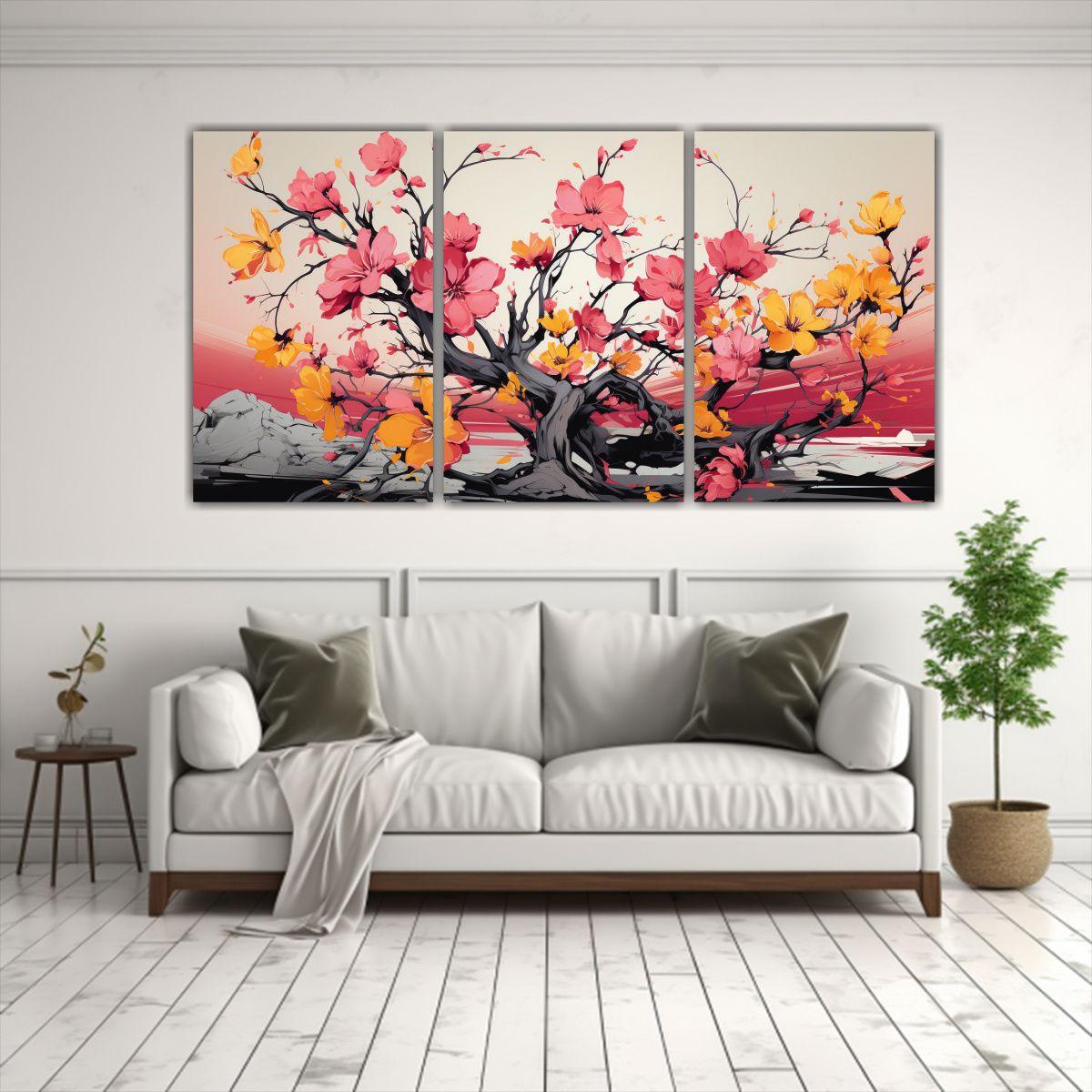 Tríptico Pintura Decorativa De Abstracción 240x120 Cm-2