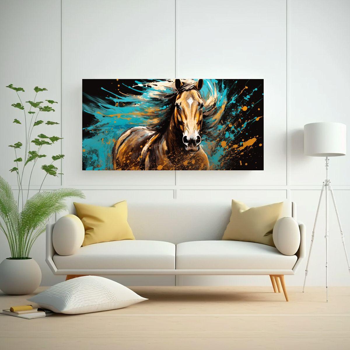 Cuadro Lienzo Tema Reflejo Caballo En Turquesa Y O 40x20cm-2