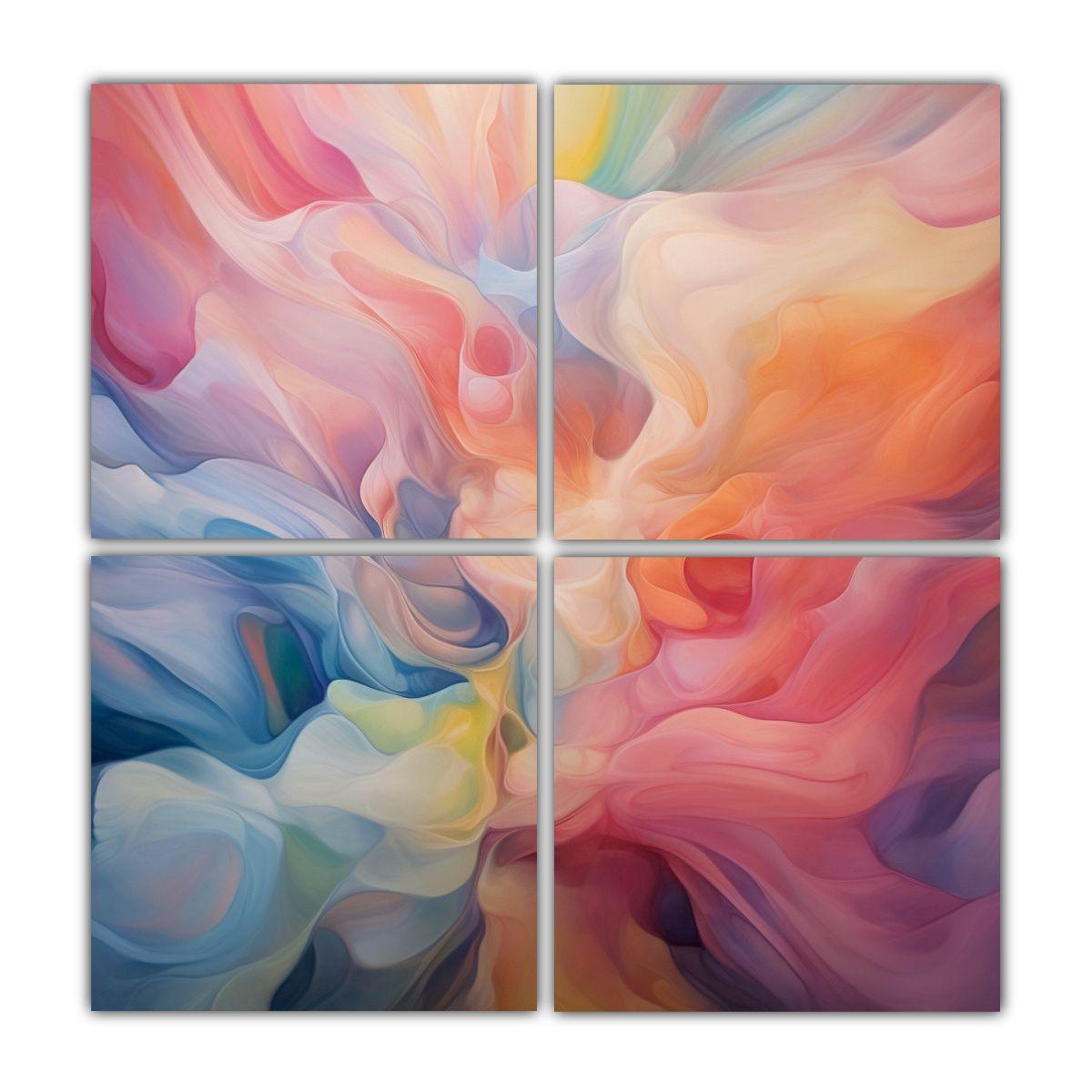 Cuatro Cuadros Abstractos Finas Líneas 40x40 Cm-0