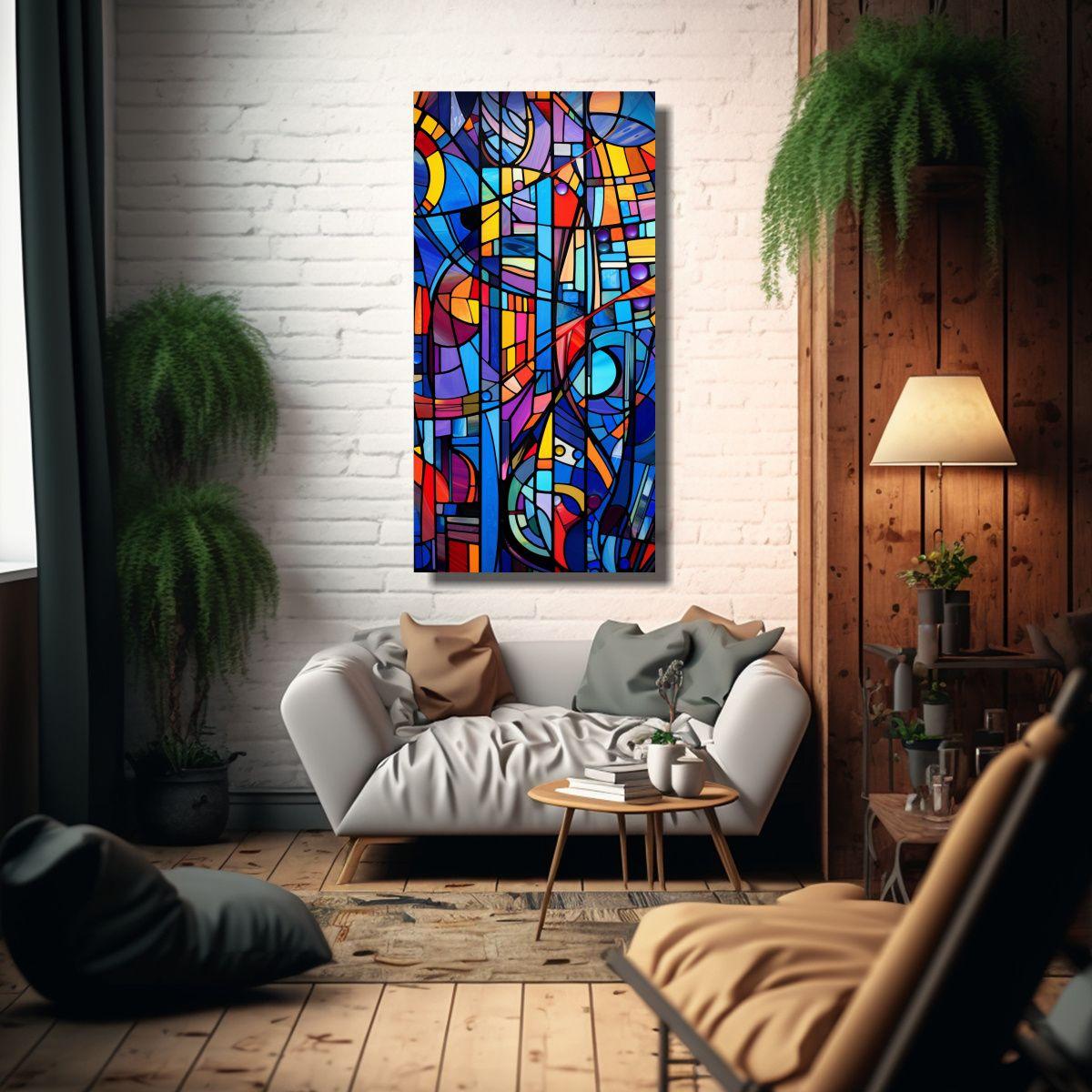 Cuadro Patron Intenso Estilo Vitral Abstracto 80x160cm-2