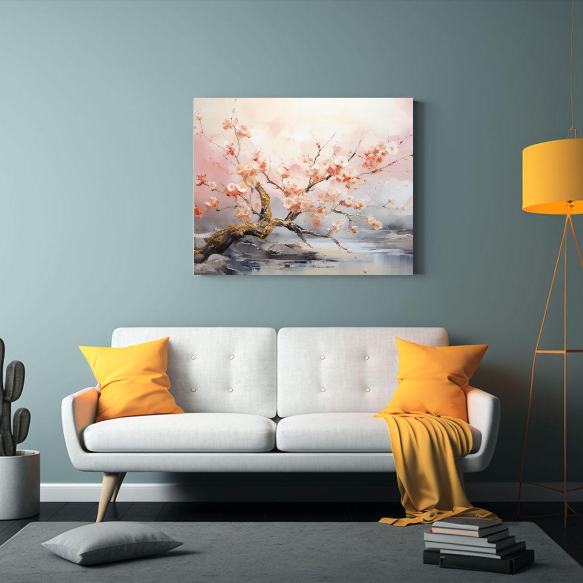 Pintura Abstracta De Un Durazno Blanco Y Dorado Bajo Un Herm 45x30cm-2