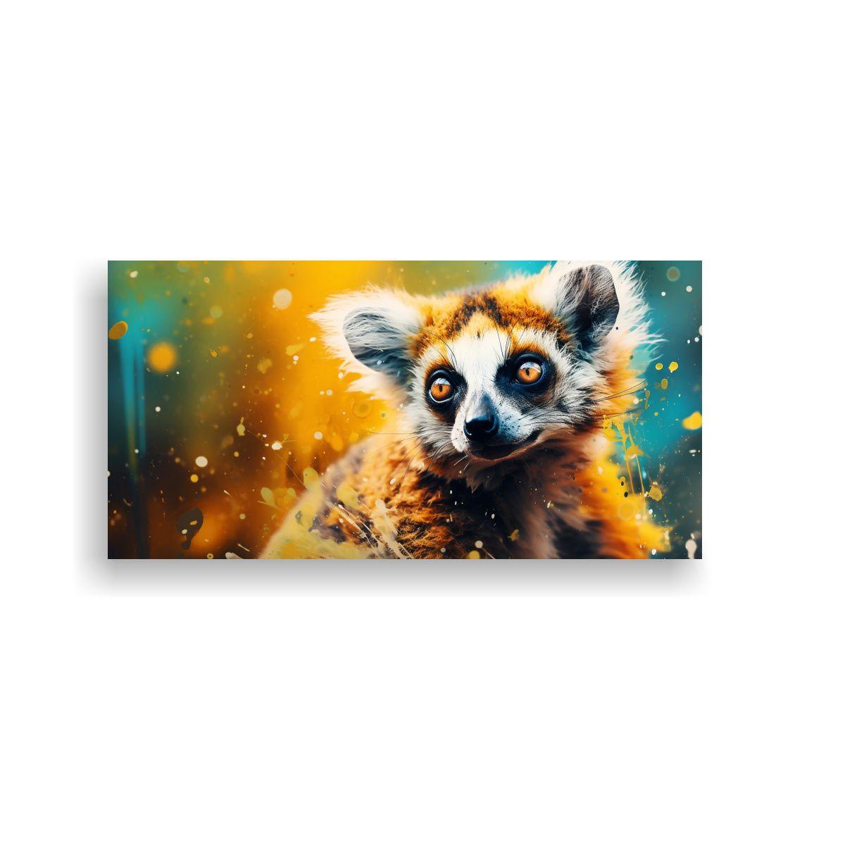 Lienzo Lemur En Acuarela Colorida Movimiento Temá 120x60cm-0