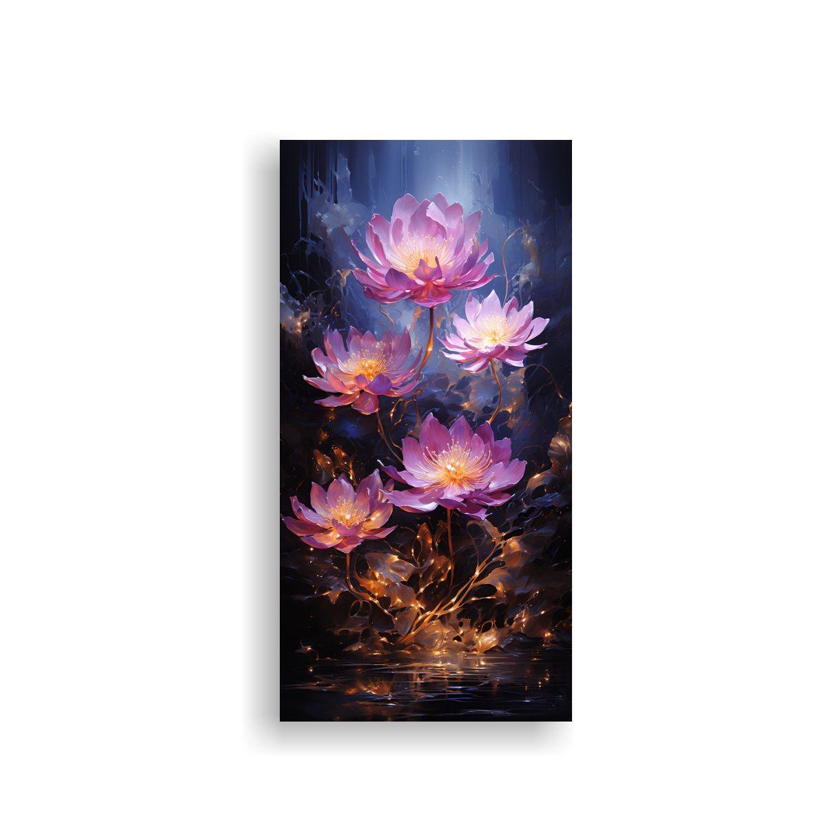 Pintura Vanguardia Clásica: Loto Negro Iluminado 40x80cm-0