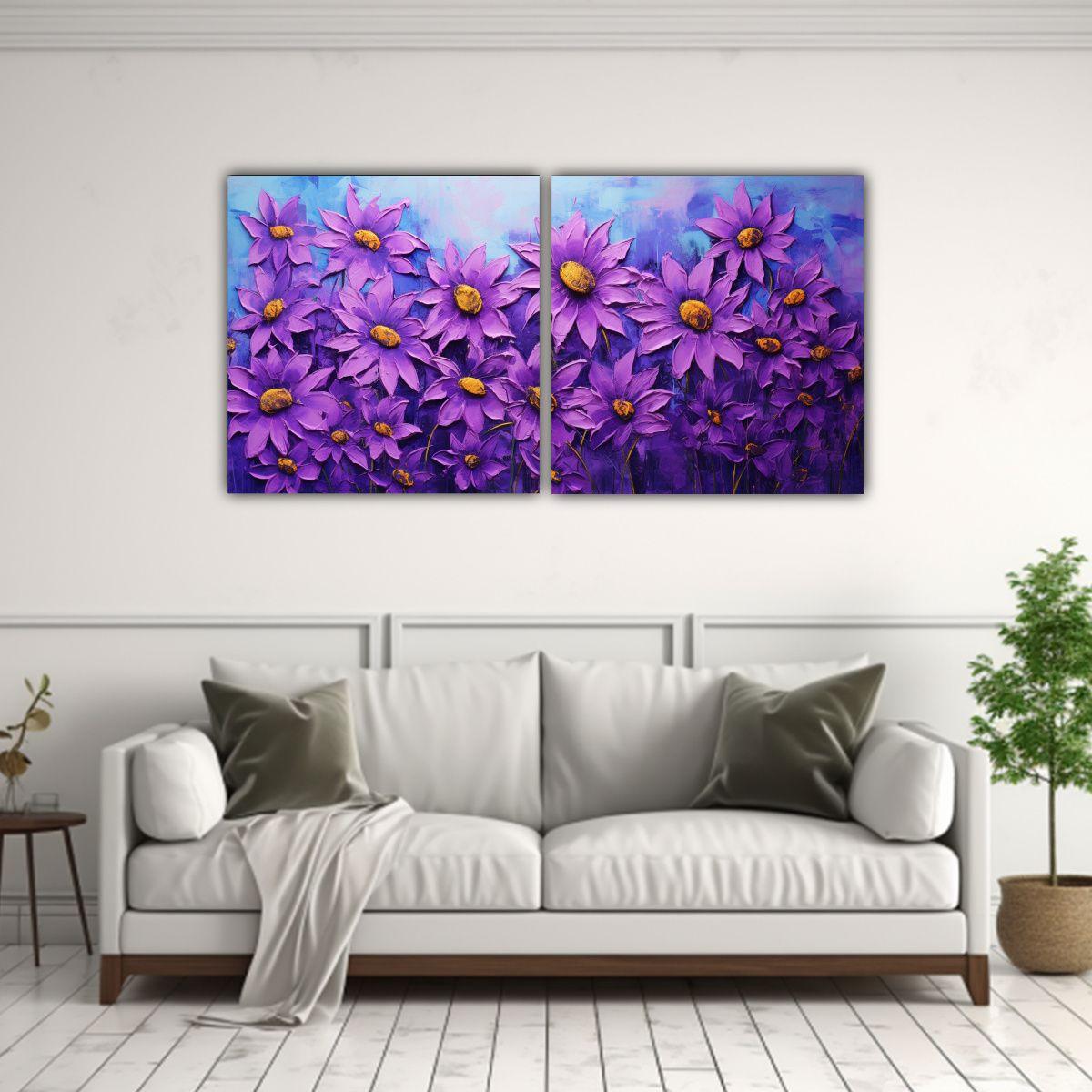Pintura Creativa De Girasoles Morados En Lienzo 120x60 Cm-2