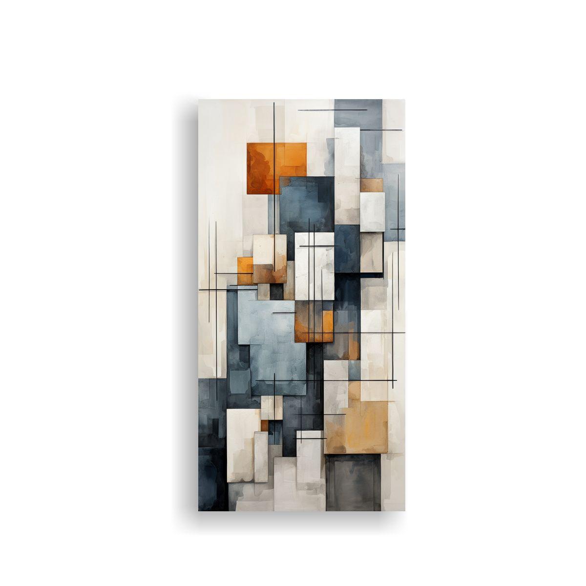 Cuadro Abstracto Geométrico En Colores Neutros 70x140cm-0
