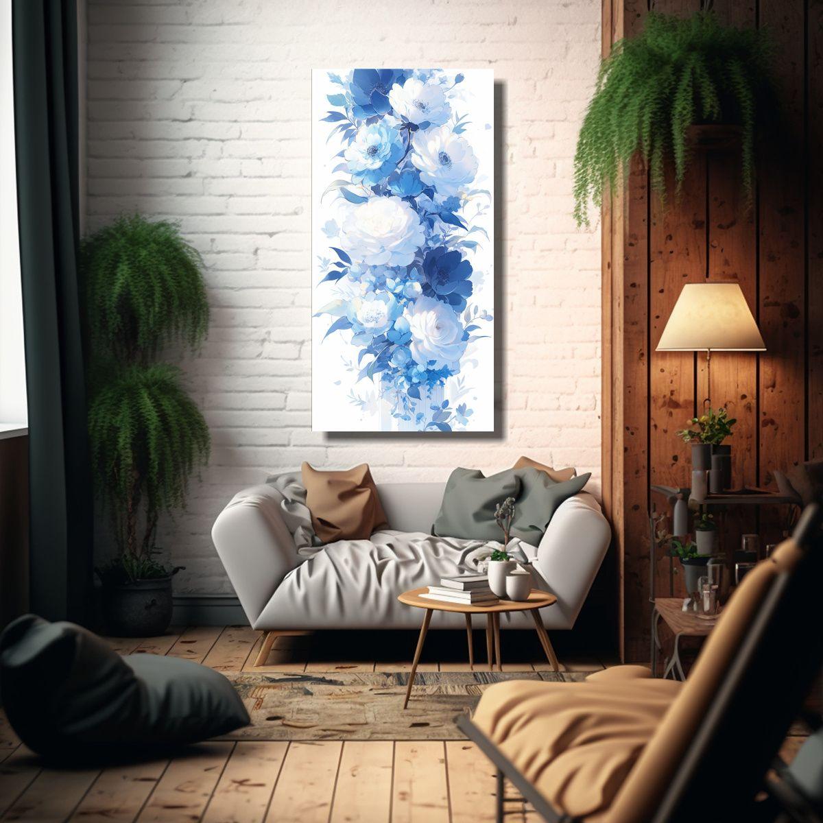 Tela En Bastidor Poder Blanco Y Azul Atmosfera 50x100cm-2